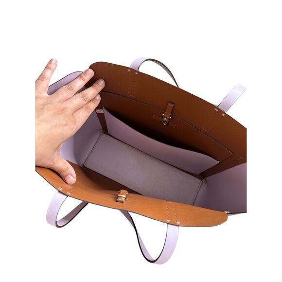 Kate Spade Magnolia Street Tote Medium Double Pocket Brown Lilac - Picture 6 of 14